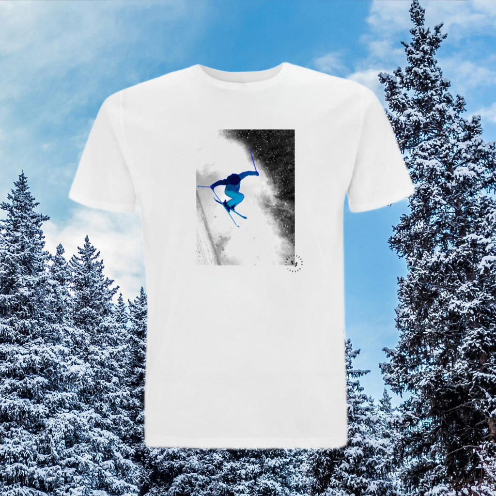 Powderhound Unisex T-shirt, Blue Skier