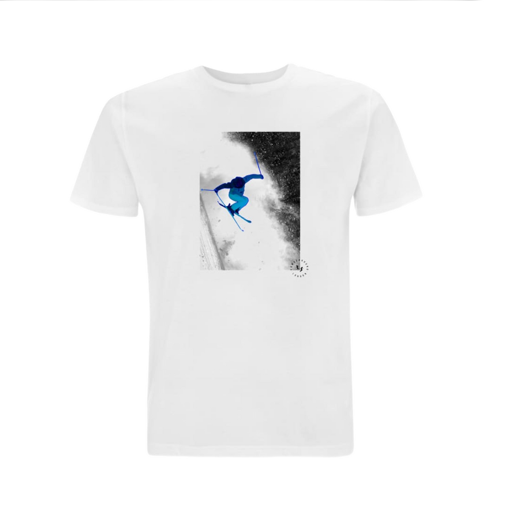 Powderhound Unisex T-shirt, Blue Skier