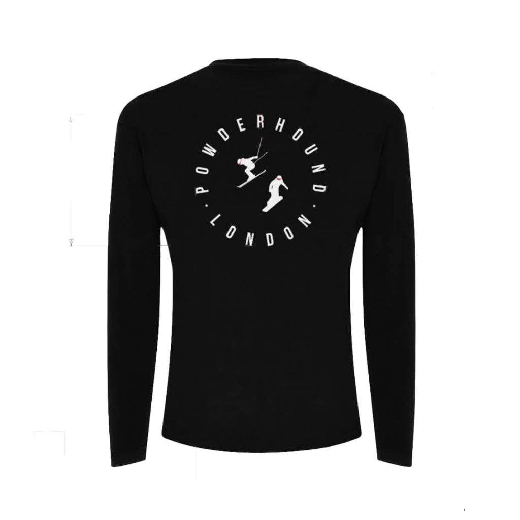 Powderhound Black Long Sleeve T-shirt (white Skier) Powderhoundlondon